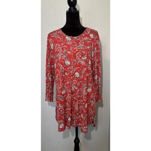 J. Jill Pullover Shirt‎ Women Large Tall Red Paisley 3/4 Sleeve Retro Appeal